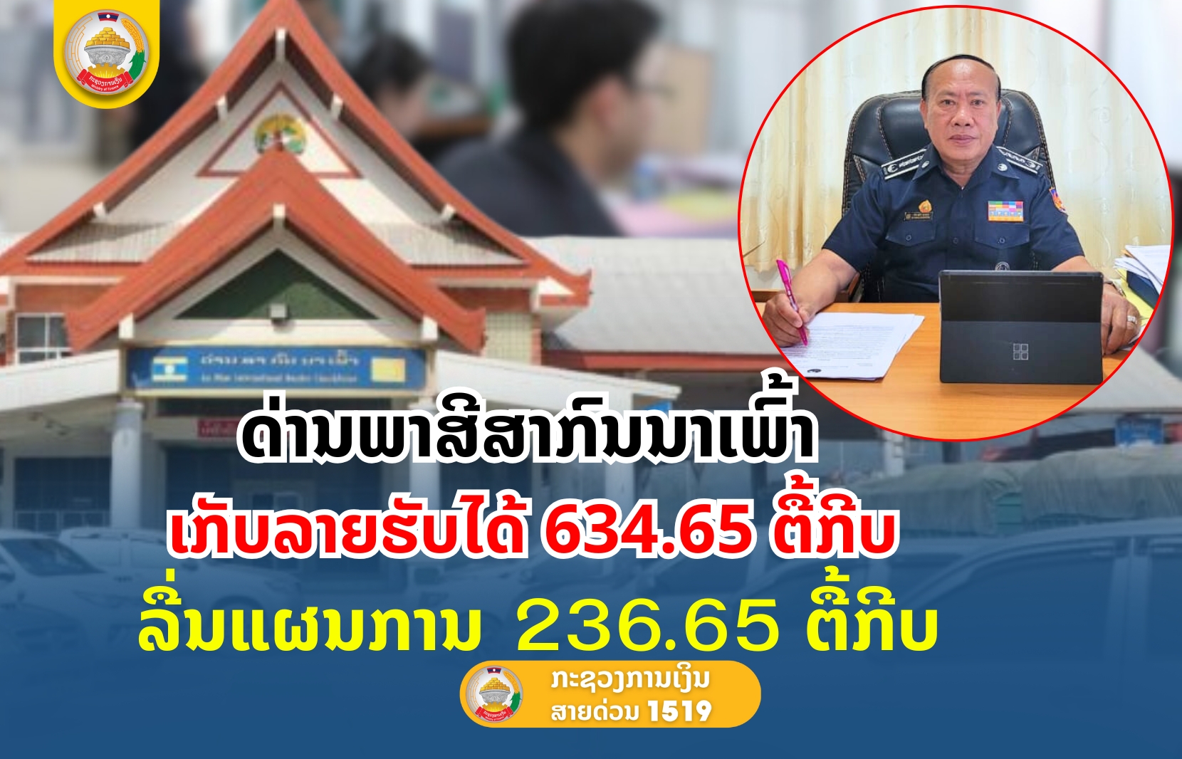 ດ່ານພາສີສາກົນນາເພົ້າ ເກັບລາຍຮັບໄດ້ 634.65 ຕື້ກີບ ລື່ນແຜນການ 236.65 ຕື້ກີບ